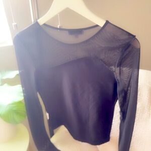 Rihoas Elegant Black Sheer Long Sleeve Top mesh